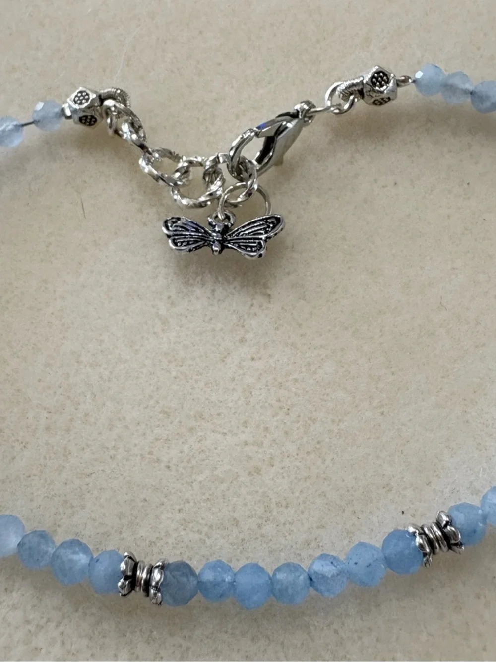 Aquamarine Bracelet – 3mm Faceted Beads | Dainty March Birthstone Jewelry - Picture 4 of 4